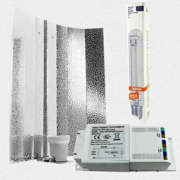 Beleuchtungsset 600W Osram NAV-T Super - Hammerschlagreflektor